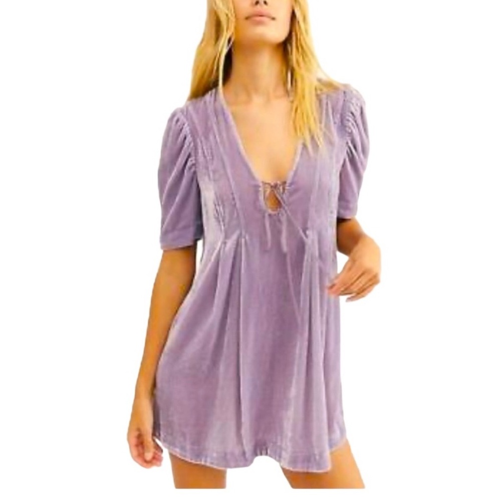FREE PEOPLE VIOLET FOG VELVET TUNIC TOP DRESS S